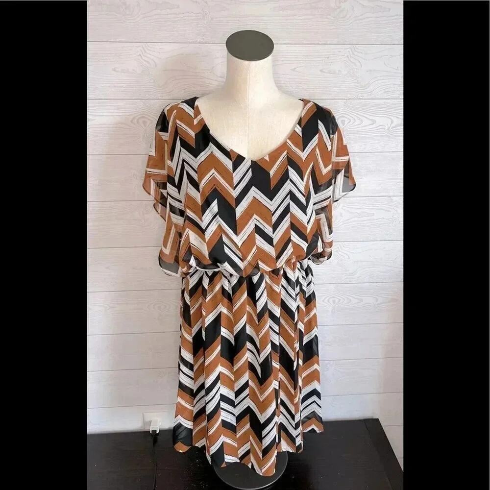 Charming Charlie herringbone black/brown blouson dress NWT XL business casual